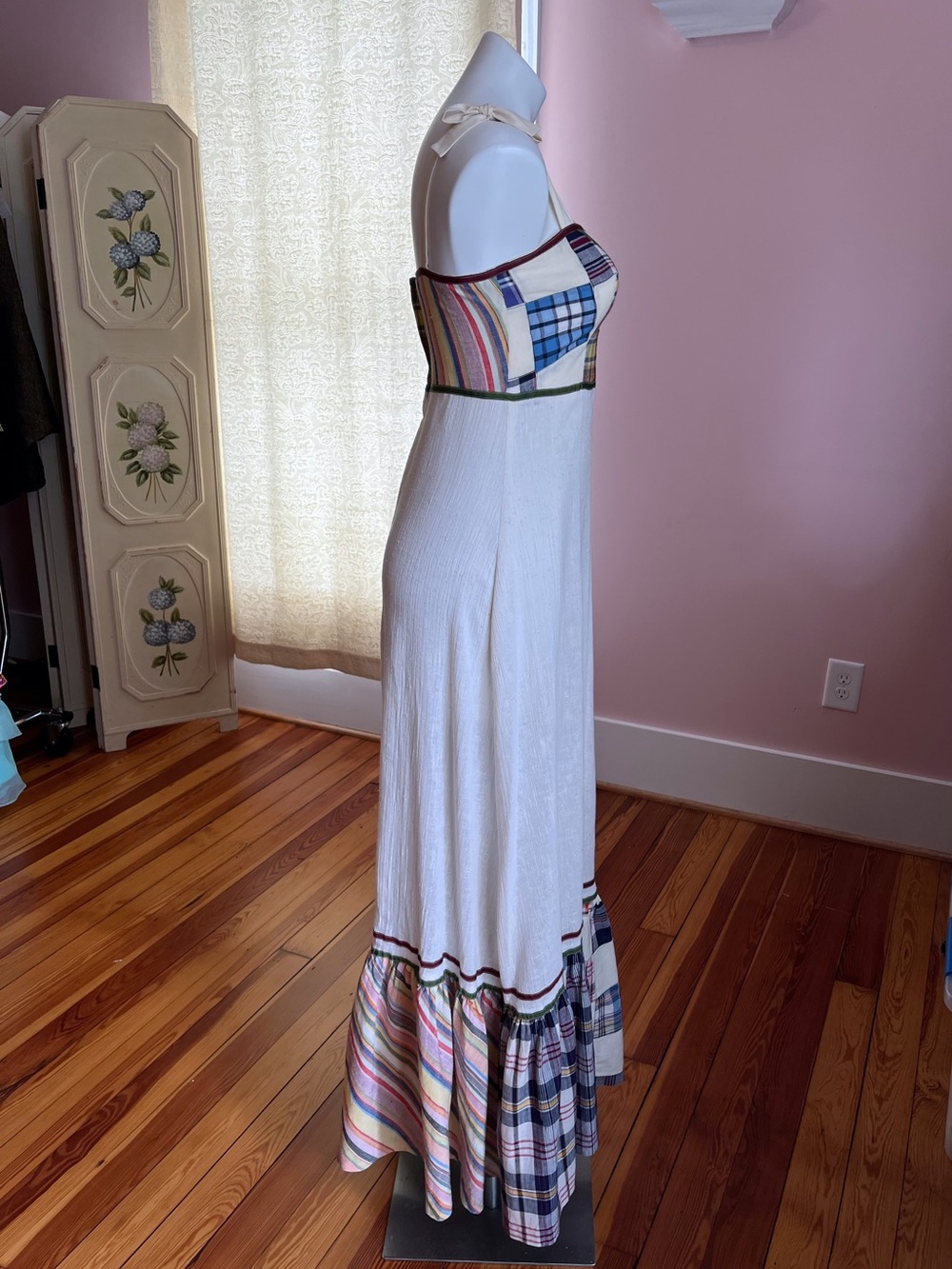 70s Cotton Patchwork Maxi dress with shawl - Picture 7 of 11